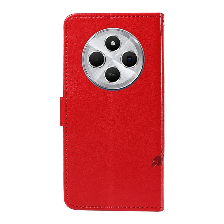 For Xiaomi Redmi 14C 4G Case Flower Pattern PU Leather Wallet Phone Cover - Red