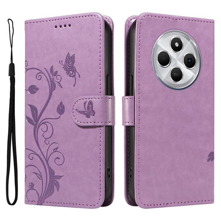 For Xiaomi Redmi 14C 4G Case Flower Pattern PU Leather Wallet Phone Cover - Purple