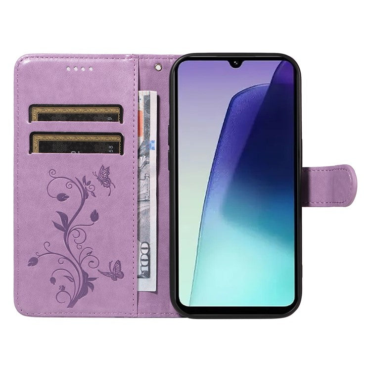 For Xiaomi Redmi 14C 4G Case Flower Pattern PU Leather Wallet Phone Cover - Purple