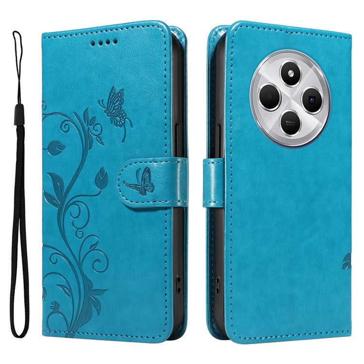 For Xiaomi Redmi 14C 4G Case Flower Pattern PU Leather Wallet Phone Cover - Blue