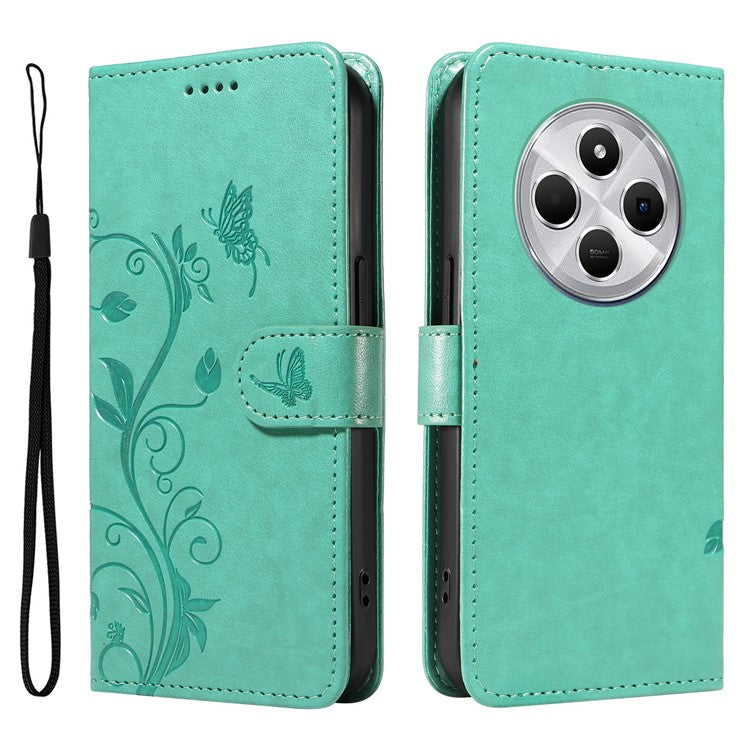 For Xiaomi Redmi 14C 4G Case Flower Pattern PU Leather Wallet Phone Cover - Green