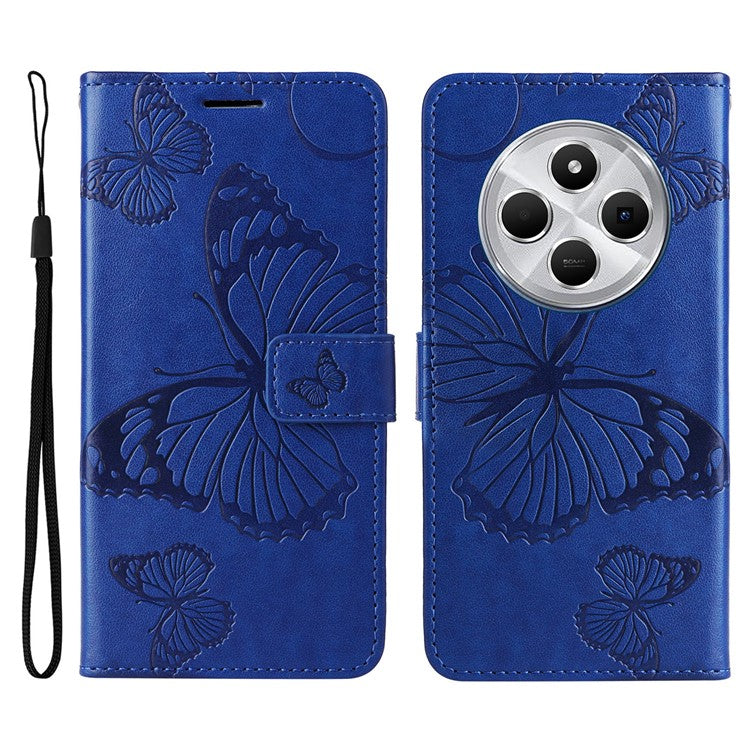 KT Imprinting Flower Series-2 For Xiaomi Redmi 14C 4G Case Butterfly Leather Phone Cover - Blue