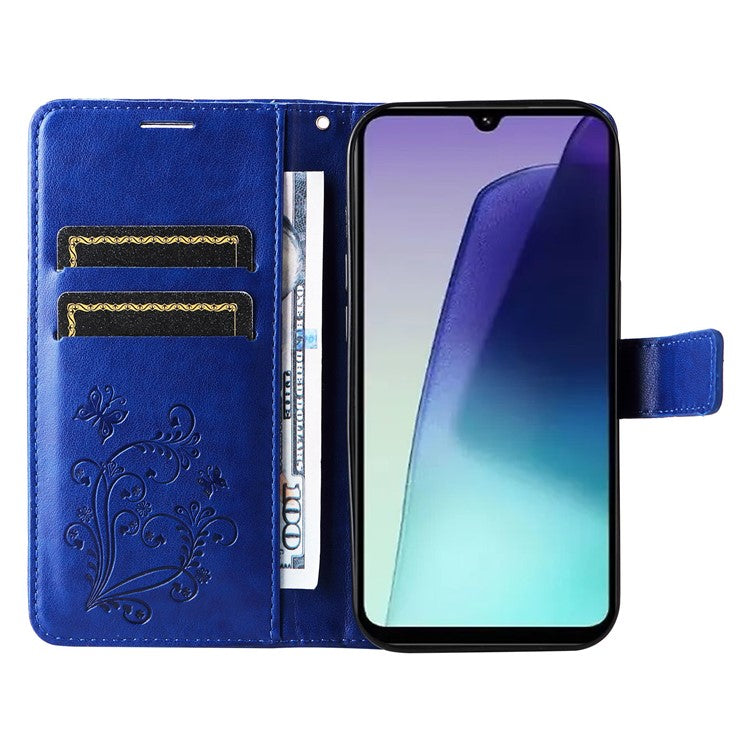 KT Imprinting Flower Series-2 For Xiaomi Redmi 14C 4G Case Butterfly Leather Phone Cover - Blue