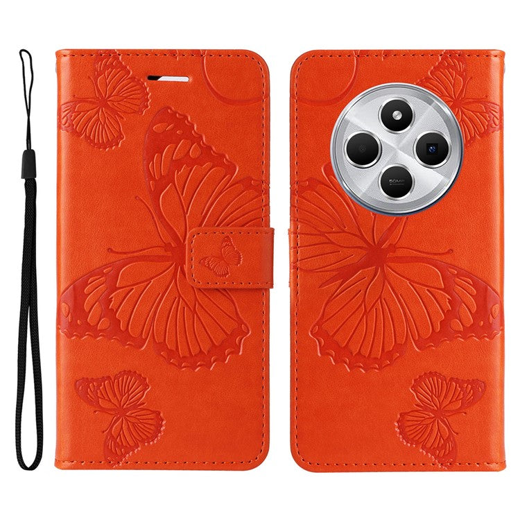 KT Imprinting Flower Series-2 For Xiaomi Redmi 14C 4G Case Butterfly Leather Phone Cover - Orange