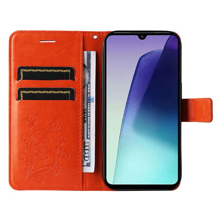 KT Imprinting Flower Series-2 For Xiaomi Redmi 14C 4G Case Butterfly Leather Phone Cover - Orange