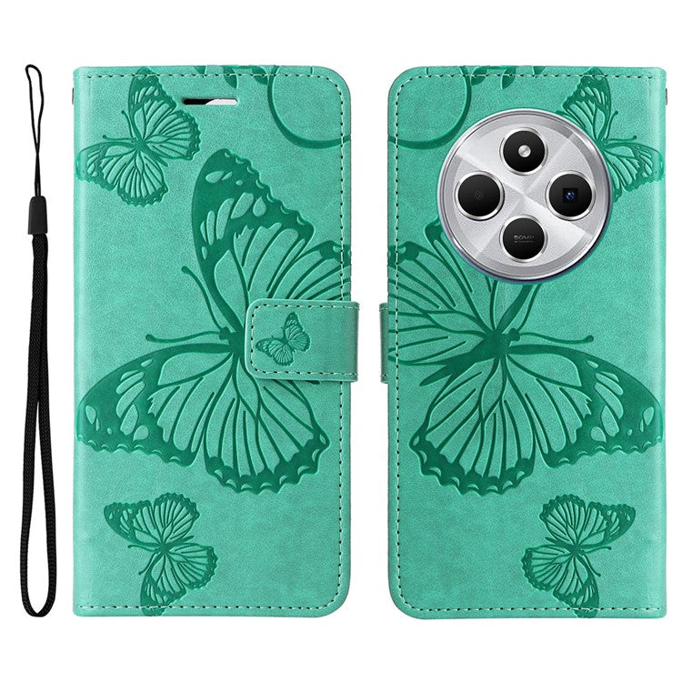 KT Imprinting Flower Series-2 For Xiaomi Redmi 14C 4G Case Butterfly Leather Phone Cover - Green