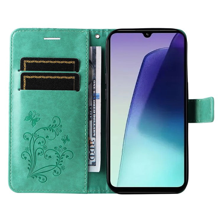 KT Imprinting Flower Series-2 For Xiaomi Redmi 14C 4G Case Butterfly Leather Phone Cover - Green