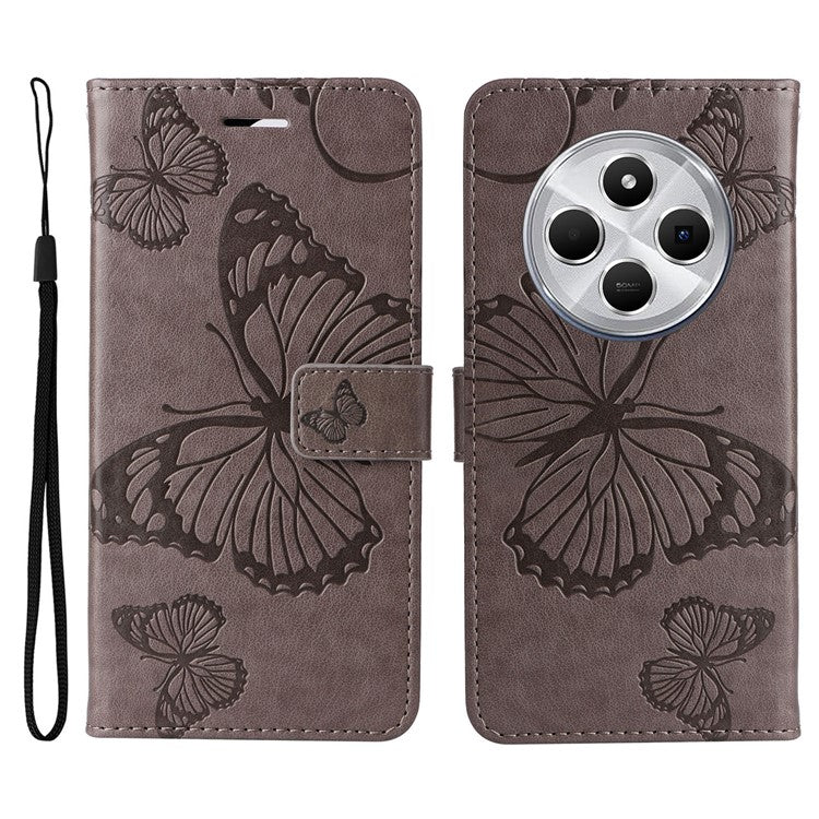 KT Imprinting Flower Series-2 For Xiaomi Redmi 14C 4G Case Butterfly Leather Phone Cover - Grey