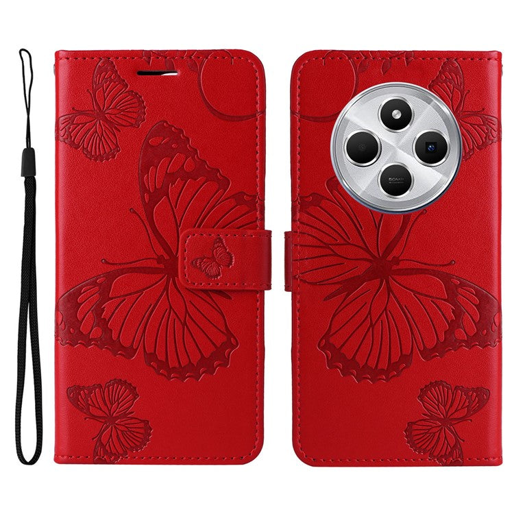 KT Imprinting Flower Series-2 For Xiaomi Redmi 14C 4G Case Butterfly Leather Phone Cover - Red