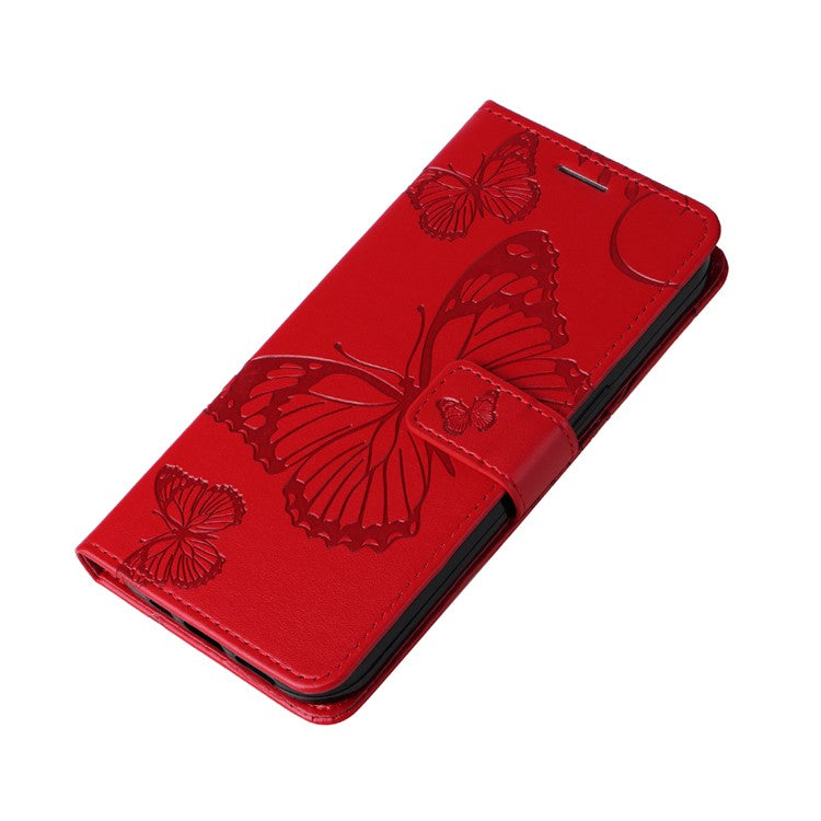 KT Imprinting Flower Series-2 For Xiaomi Redmi 14C 4G Case Butterfly Leather Phone Cover - Red