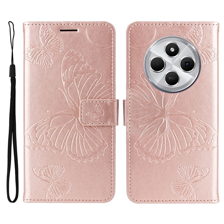 KT Imprinting Flower Series-2 For Xiaomi Redmi 14C 4G Case Butterfly Leather Phone Cover - Rose Gold