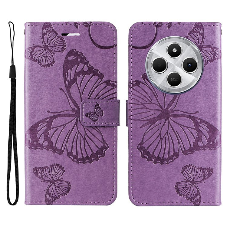 KT Imprinting Flower Series-2 For Xiaomi Redmi 14C 4G Case Butterfly Leather Phone Cover - Purple