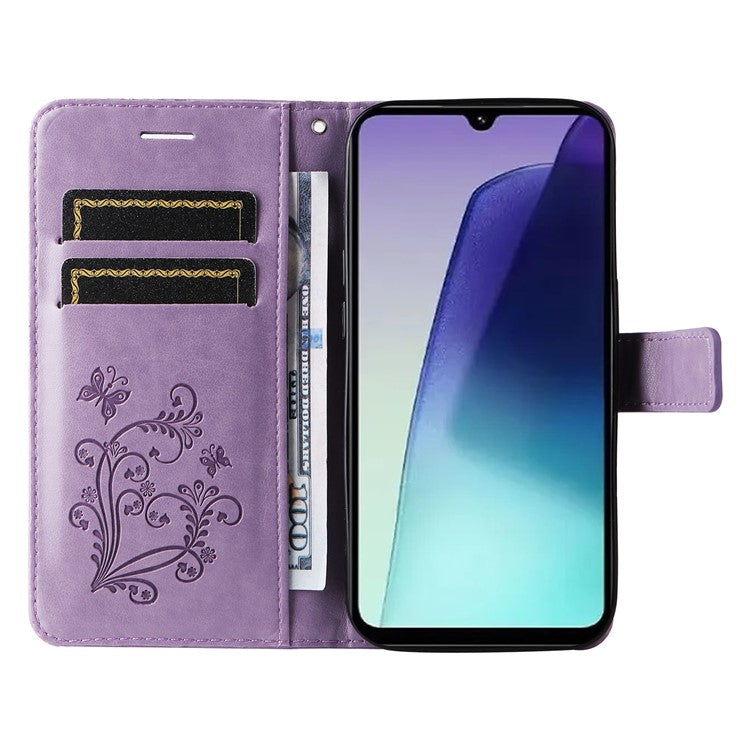 KT Imprinting Flower Series-2 For Xiaomi Redmi 14C 4G Case Butterfly Leather Phone Cover - Purple