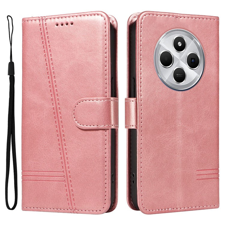 For Xiaomi Redmi 14C 4G Case Flip Wallet T-Shape Lines Leather Phone Cover - Rose Gold