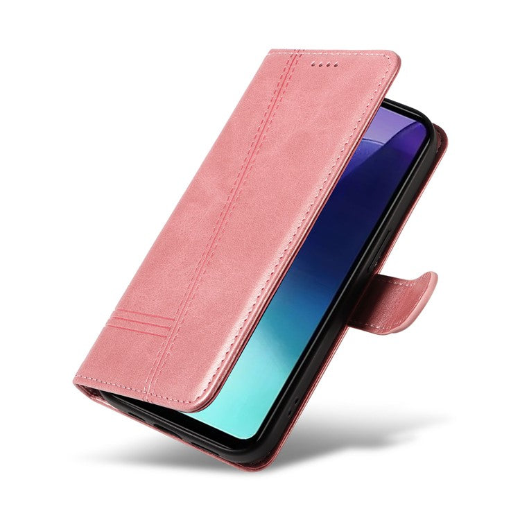 For Xiaomi Redmi 14C 4G Case Flip Wallet T-Shape Lines Leather Phone Cover - Rose Gold