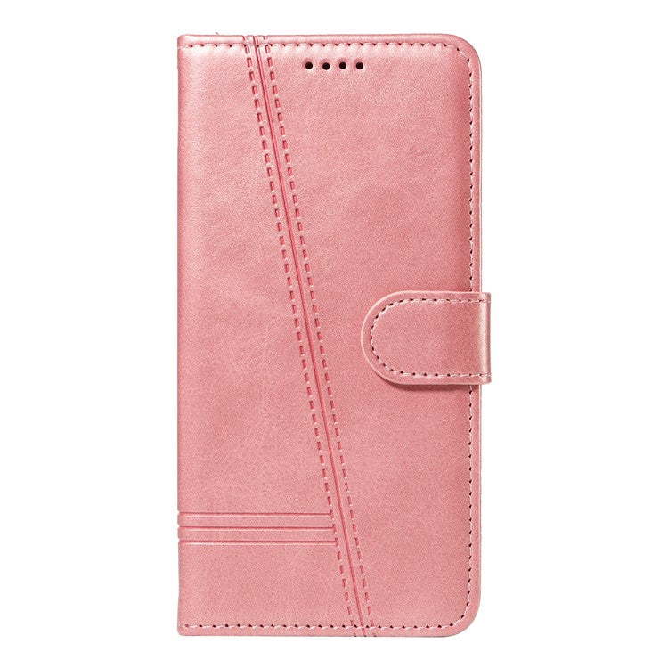 For Xiaomi Redmi 14C 4G Case Flip Wallet T-Shape Lines Leather Phone Cover - Rose Gold