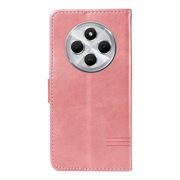 For Xiaomi Redmi 14C 4G Case Flip Wallet T-Shape Lines Leather Phone Cover - Rose Gold