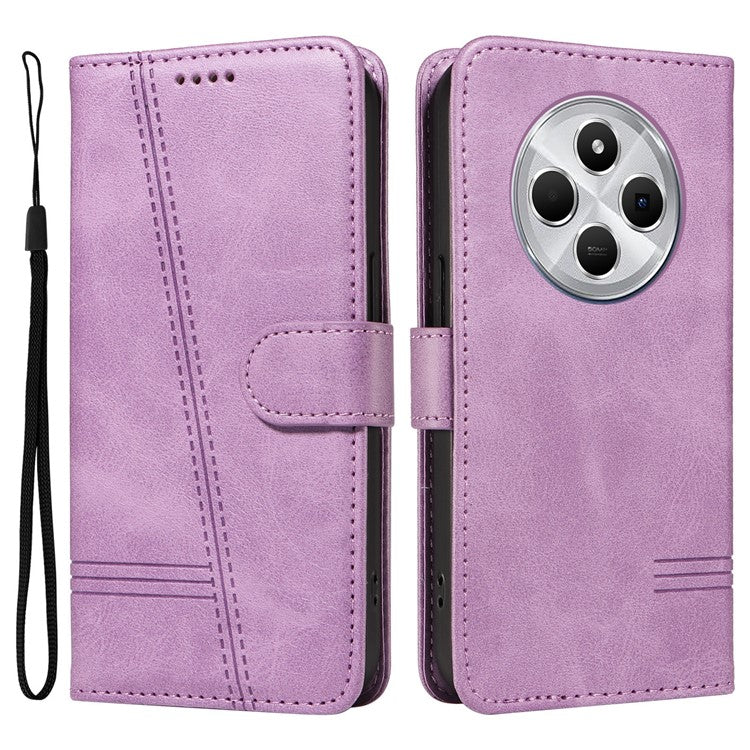 For Xiaomi Redmi 14C 4G Case Flip Wallet T-Shape Lines Leather Phone Cover - Purple