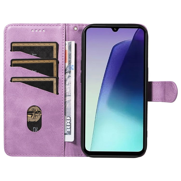 For Xiaomi Redmi 14C 4G Case Flip Wallet T-Shape Lines Leather Phone Cover - Purple