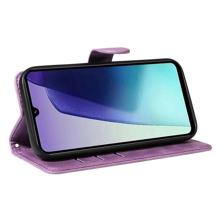 For Xiaomi Redmi 14C 4G Case Flip Wallet T-Shape Lines Leather Phone Cover - Purple