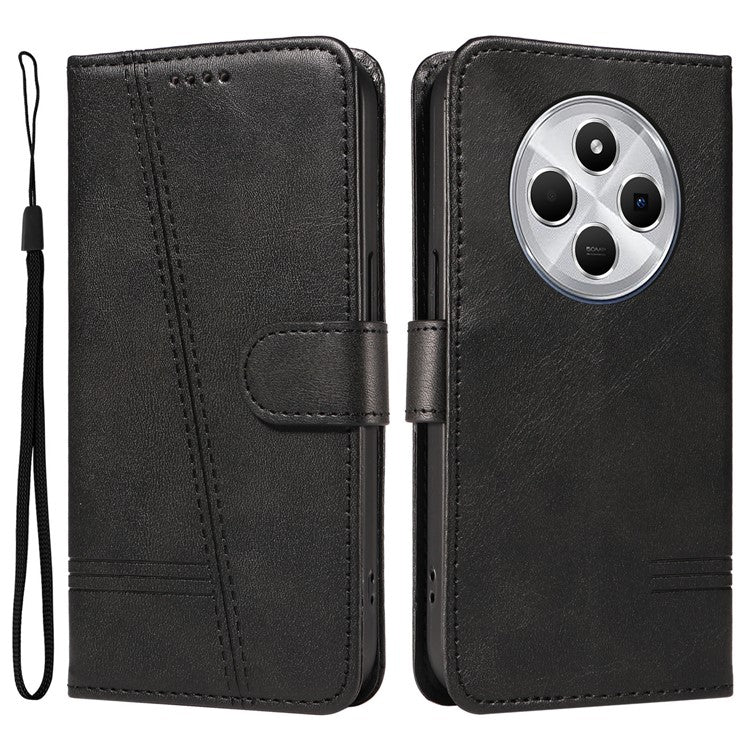 For Xiaomi Redmi 14C 4G Case Flip Wallet T-Shape Lines Leather Phone Cover - Black