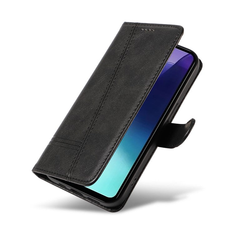 For Xiaomi Redmi 14C 4G Case Flip Wallet T-Shape Lines Leather Phone Cover - Black