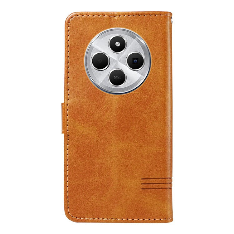 For Xiaomi Redmi 14C 4G Case Flip Wallet T-Shape Lines Leather Phone Cover - Yellow