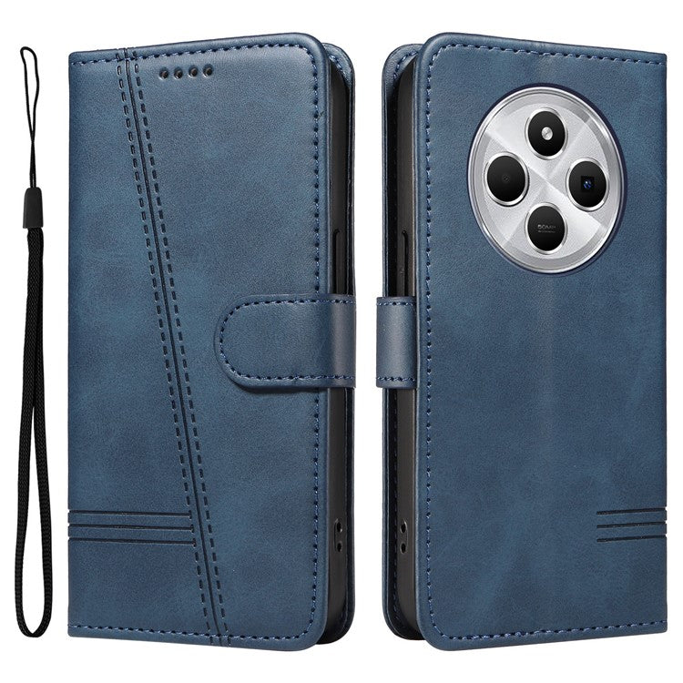 For Xiaomi Redmi 14C 4G Case Flip Wallet T-Shape Lines Leather Phone Cover - Blue