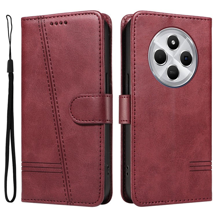 For Xiaomi Redmi 14C 4G Case Flip Wallet T-Shape Lines Leather Phone Cover - Wine Red