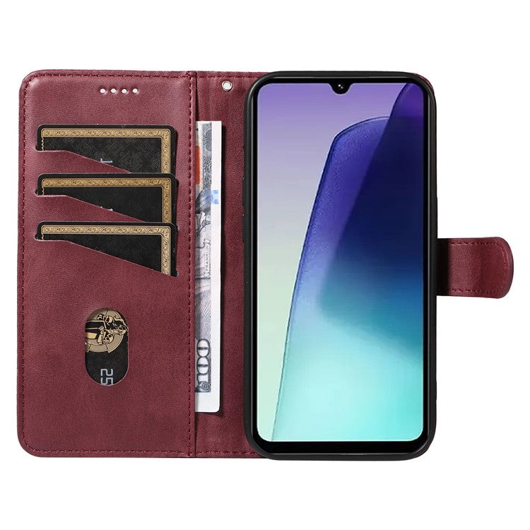 For Xiaomi Redmi 14C 4G Case Flip Wallet T-Shape Lines Leather Phone Cover - Wine Red