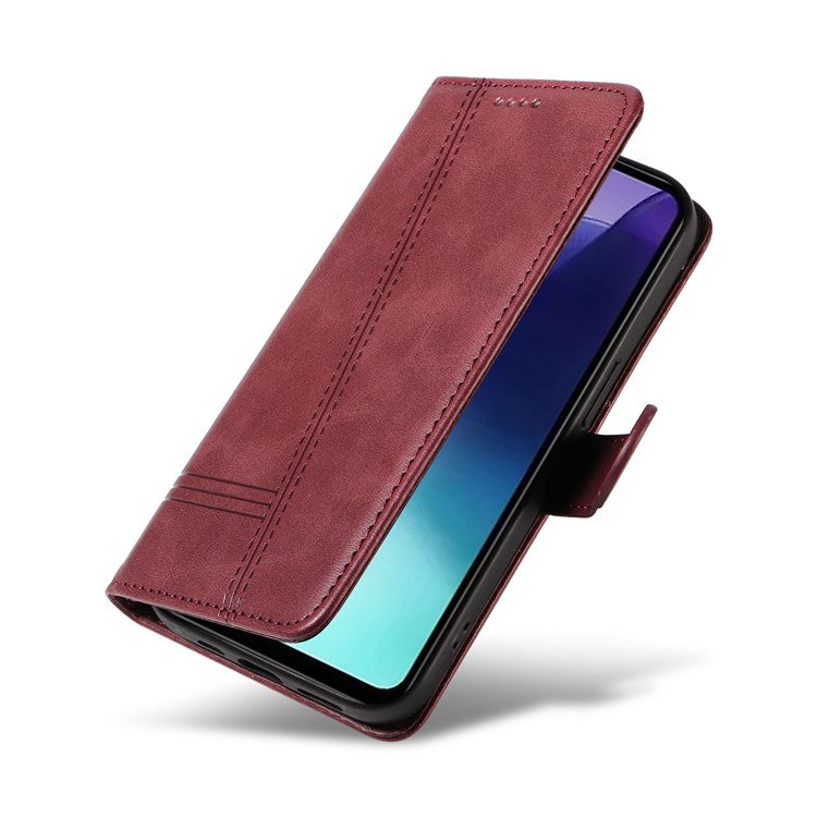 For Xiaomi Redmi 14C 4G Case Flip Wallet T-Shape Lines Leather Phone Cover - Wine Red