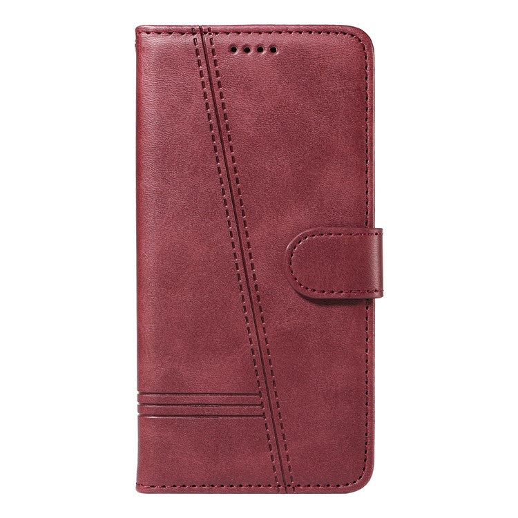 For Xiaomi Redmi 14C 4G Case Flip Wallet T-Shape Lines Leather Phone Cover - Wine Red