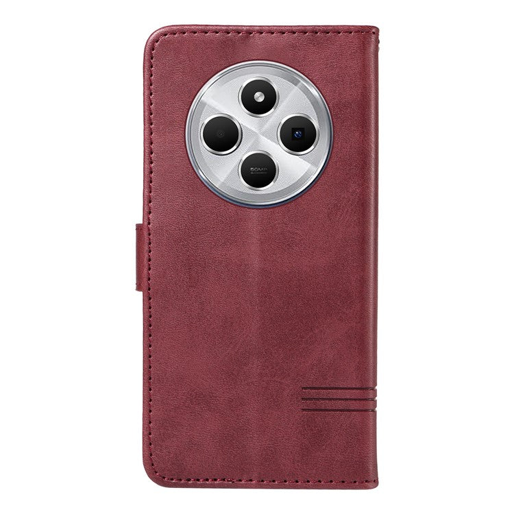 For Xiaomi Redmi 14C 4G Case Flip Wallet T-Shape Lines Leather Phone Cover - Wine Red