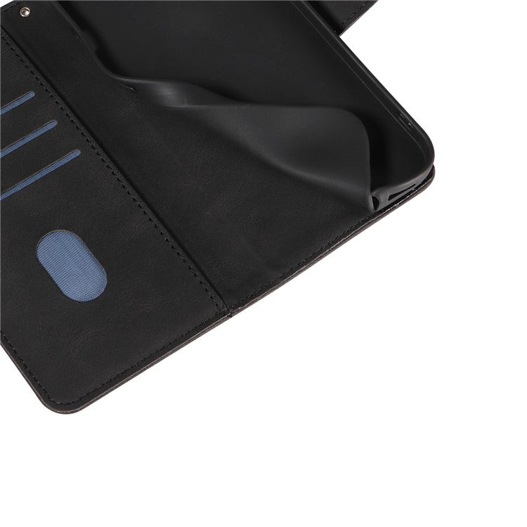 For Xiaomi Redmi 14C 4G Case Stand Wallet Leather Phone Cover Curved Line Wrist Strap - Black