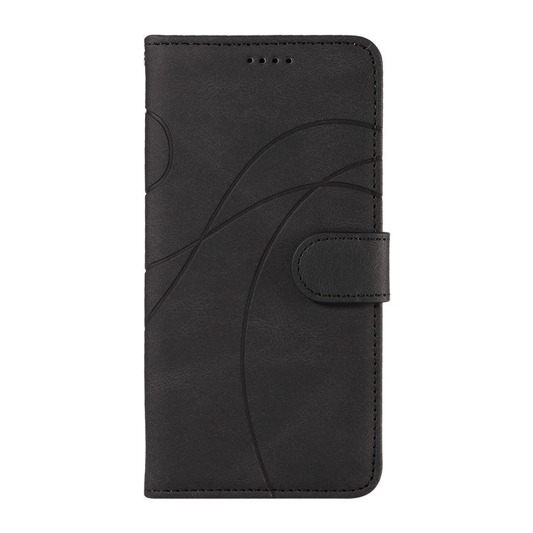 For Xiaomi Redmi 14C 4G Case Stand Wallet Leather Phone Cover Curved Line Wrist Strap - Black