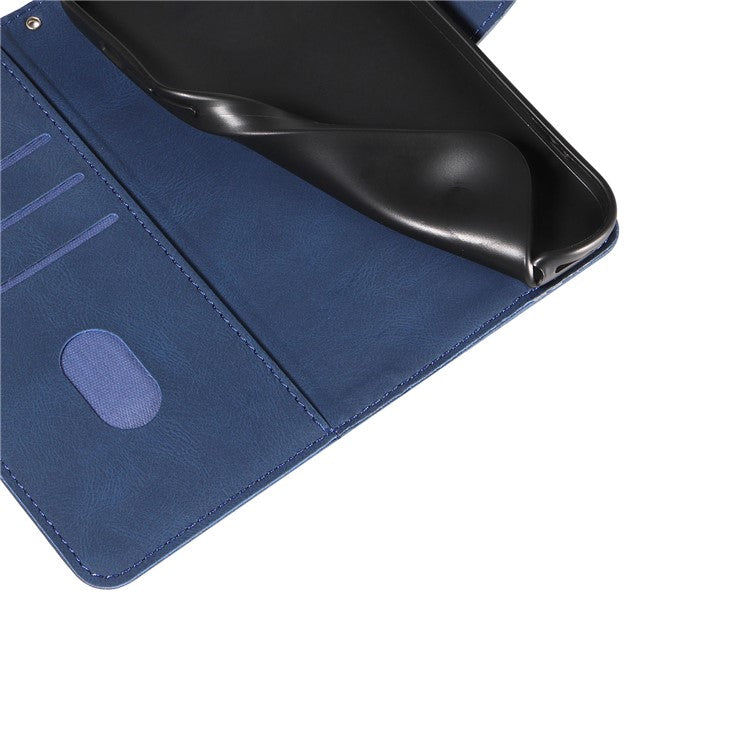 For Xiaomi Redmi 14C 4G Case Stand Wallet Leather Phone Cover Curved Line Wrist Strap - Blue