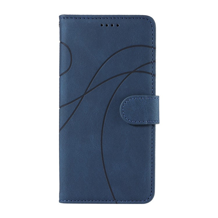 For Xiaomi Redmi 14C 4G Case Stand Wallet Leather Phone Cover Curved Line Wrist Strap - Blue