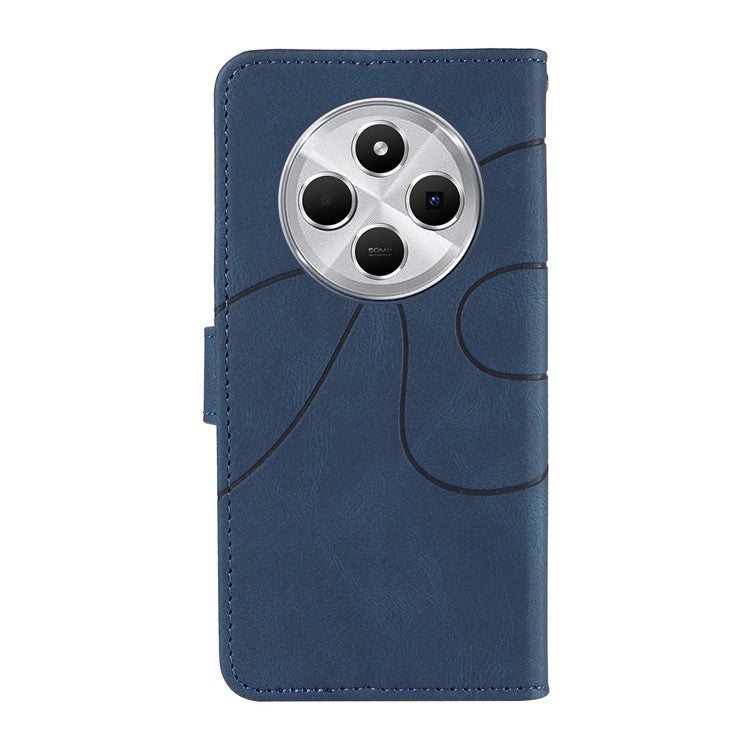 For Xiaomi Redmi 14C 4G Case Stand Wallet Leather Phone Cover Curved Line Wrist Strap - Blue