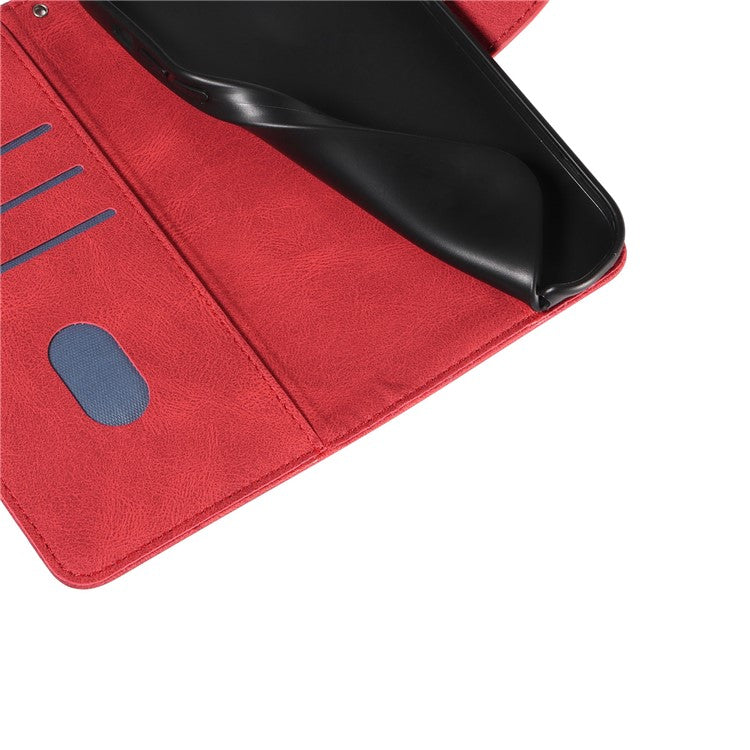 For Xiaomi Redmi 14C 4G Case Stand Wallet Leather Phone Cover Curved Line Wrist Strap - Red