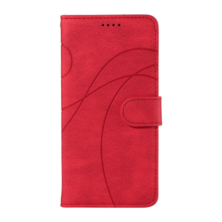 For Xiaomi Redmi 14C 4G Case Stand Wallet Leather Phone Cover Curved Line Wrist Strap - Red