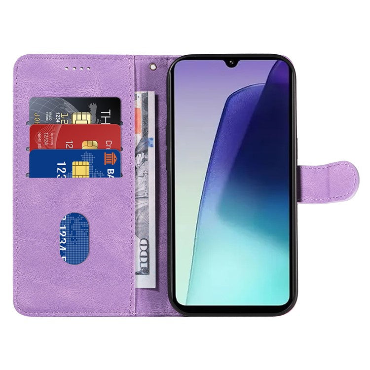 For Xiaomi Redmi 14C 4G Case Stand Wallet Leather Phone Cover Curved Line Wrist Strap - Purple