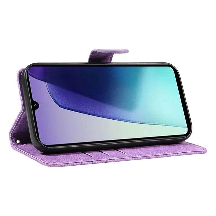 For Xiaomi Redmi 14C 4G Case Stand Wallet Leather Phone Cover Curved Line Wrist Strap - Purple