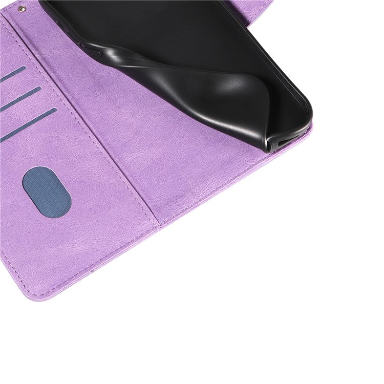 For Xiaomi Redmi 14C 4G Case Stand Wallet Leather Phone Cover Curved Line Wrist Strap - Purple