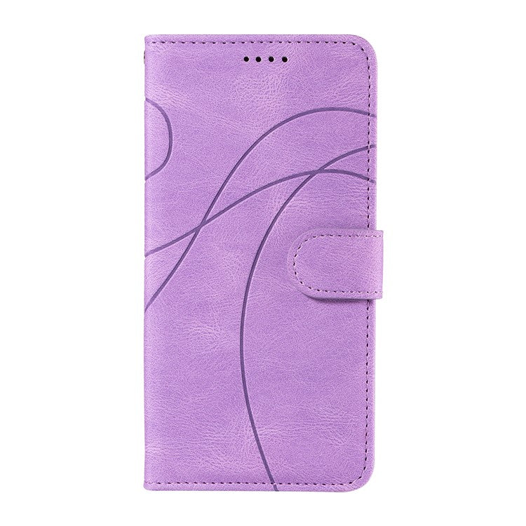 For Xiaomi Redmi 14C 4G Case Stand Wallet Leather Phone Cover Curved Line Wrist Strap - Purple