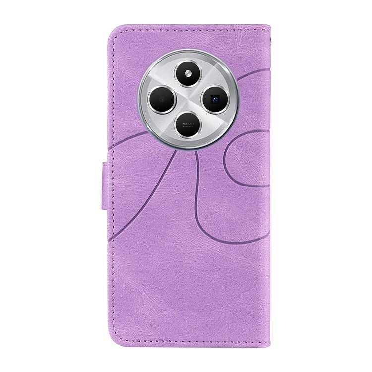 For Xiaomi Redmi 14C 4G Case Stand Wallet Leather Phone Cover Curved Line Wrist Strap - Purple