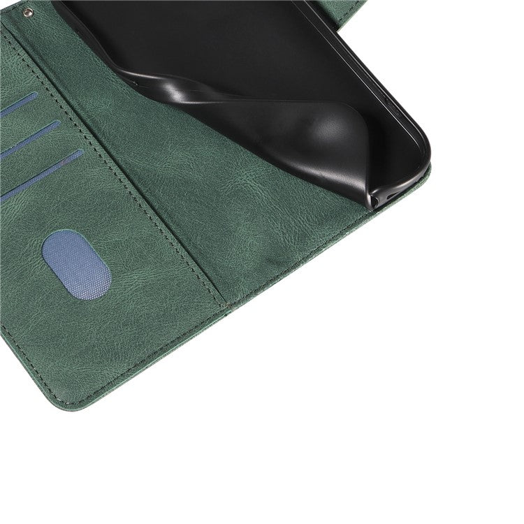 For Xiaomi Redmi 14C 4G Case Stand Wallet Leather Phone Cover Curved Line Wrist Strap - Green