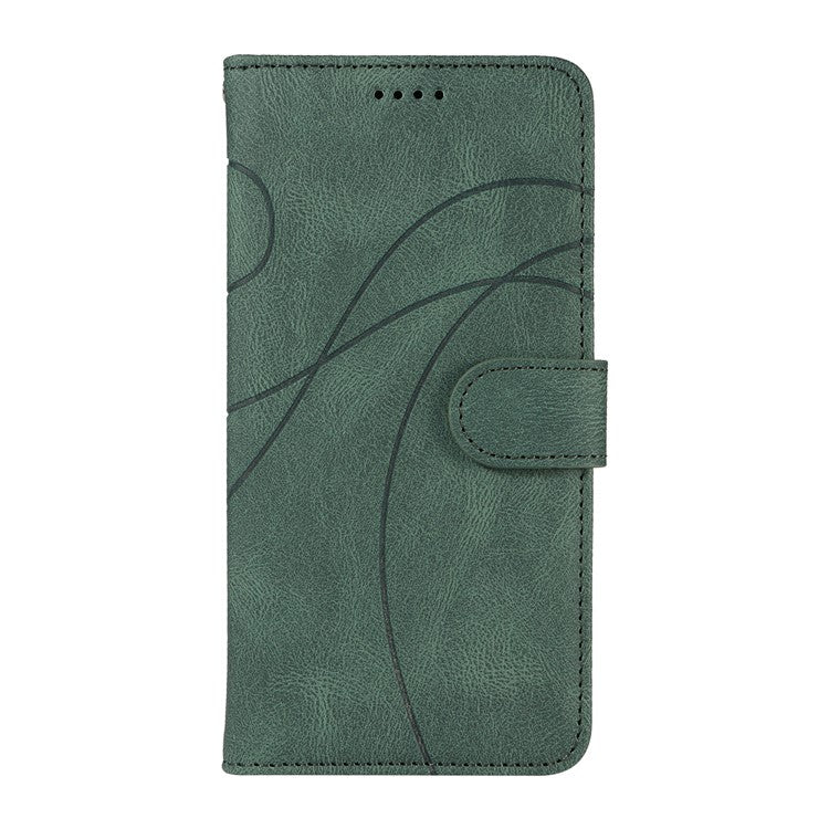 For Xiaomi Redmi 14C 4G Case Stand Wallet Leather Phone Cover Curved Line Wrist Strap - Green