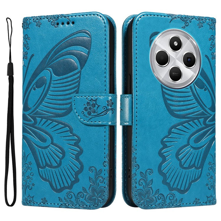 For Xiaomi Redmi 14C 4G Case Butterfly Pattern Leather Wallet Flip Phone Cover - Blue