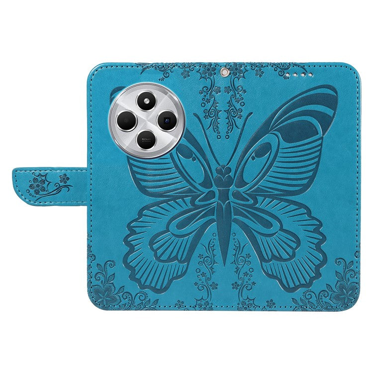 For Xiaomi Redmi 14C 4G Case Butterfly Pattern Leather Wallet Flip Phone Cover - Blue