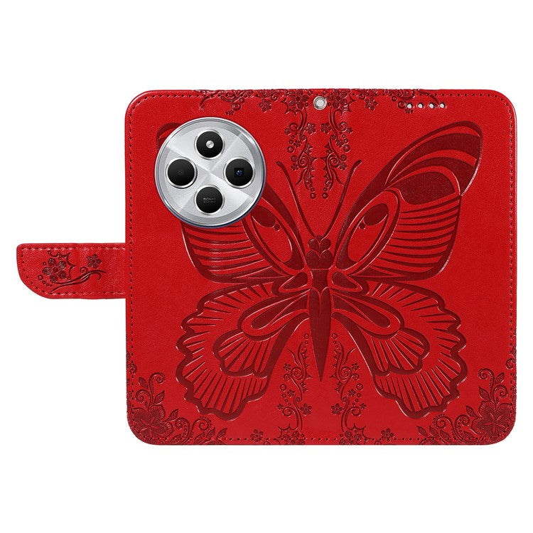 For Xiaomi Redmi 14C 4G Case Butterfly Pattern Leather Wallet Flip Phone Cover - Red